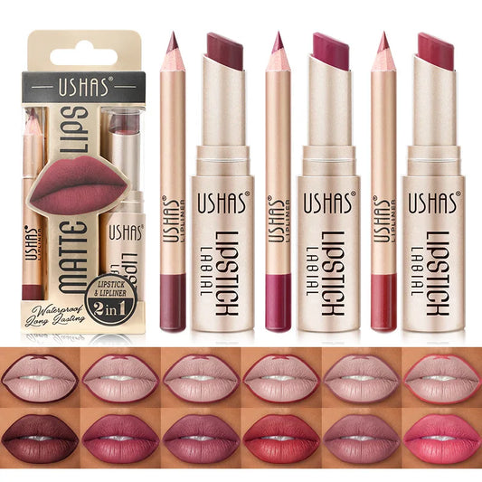 Matte Lipstick & Lip Liner Duo Set Long-Lasting Nude Red