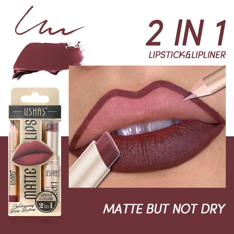 Matte Lipstick & Lip Liner Duo Set Long-Lasting Nude Red